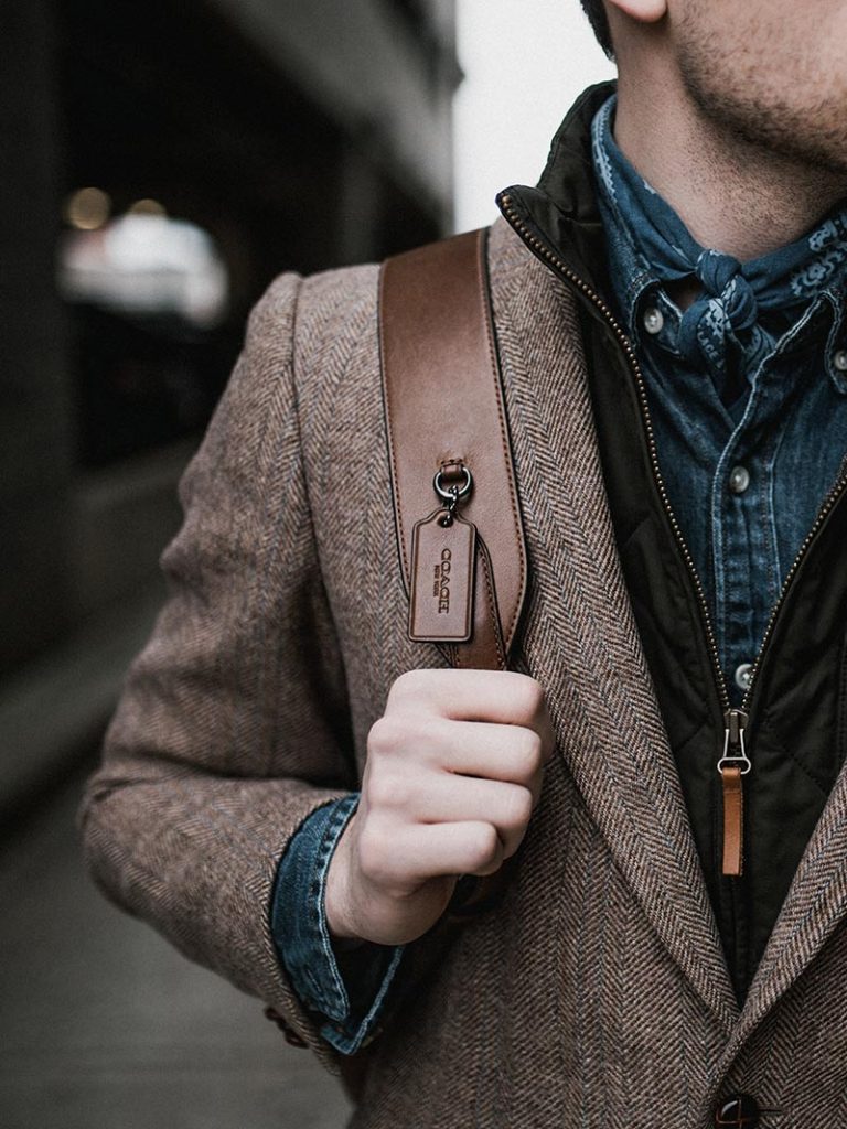 Man with Urban Explorer Leather Backpack