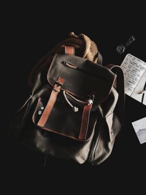 Nomad Khaki Leather-Trim Backpack