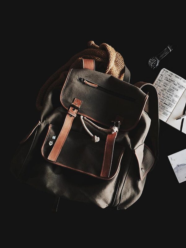 Nomad Khaki Leather-Trim Backpack